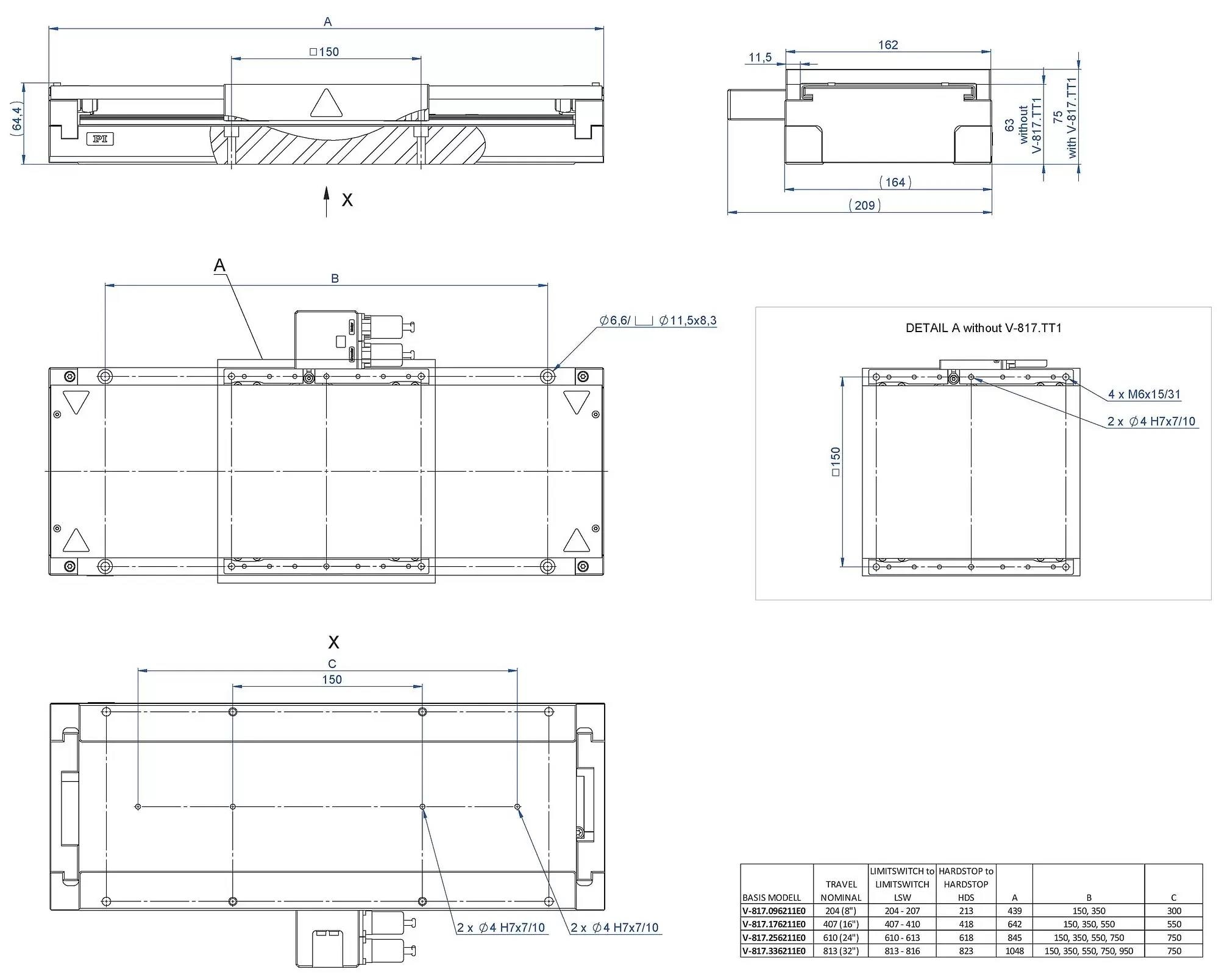 V-817, dimensions in mm.