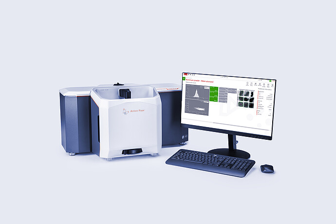 The Litesizer DIA 500 product image with analytical computer system seen on a desktop adjacent to the DIA.