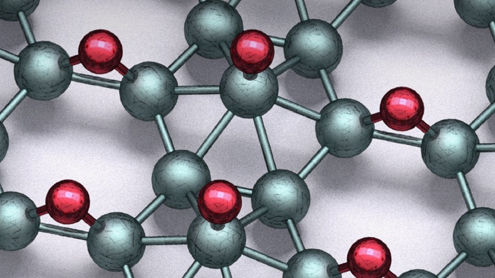 Structure of borophane sheet. Red, hydrogen; teal, boron.