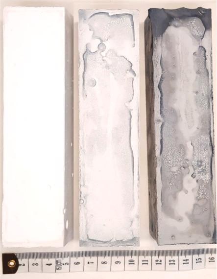 28-days specimens: MOC-REF, MOC-GO-OMWCNT-0.1, MOC-GO-OMWCNT-0.2 (from left).