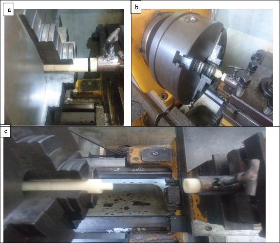 (a)Flat surface. (b)Cone surface. (c)Step surface are respectively the steps of the welding process for 3 different welding area.