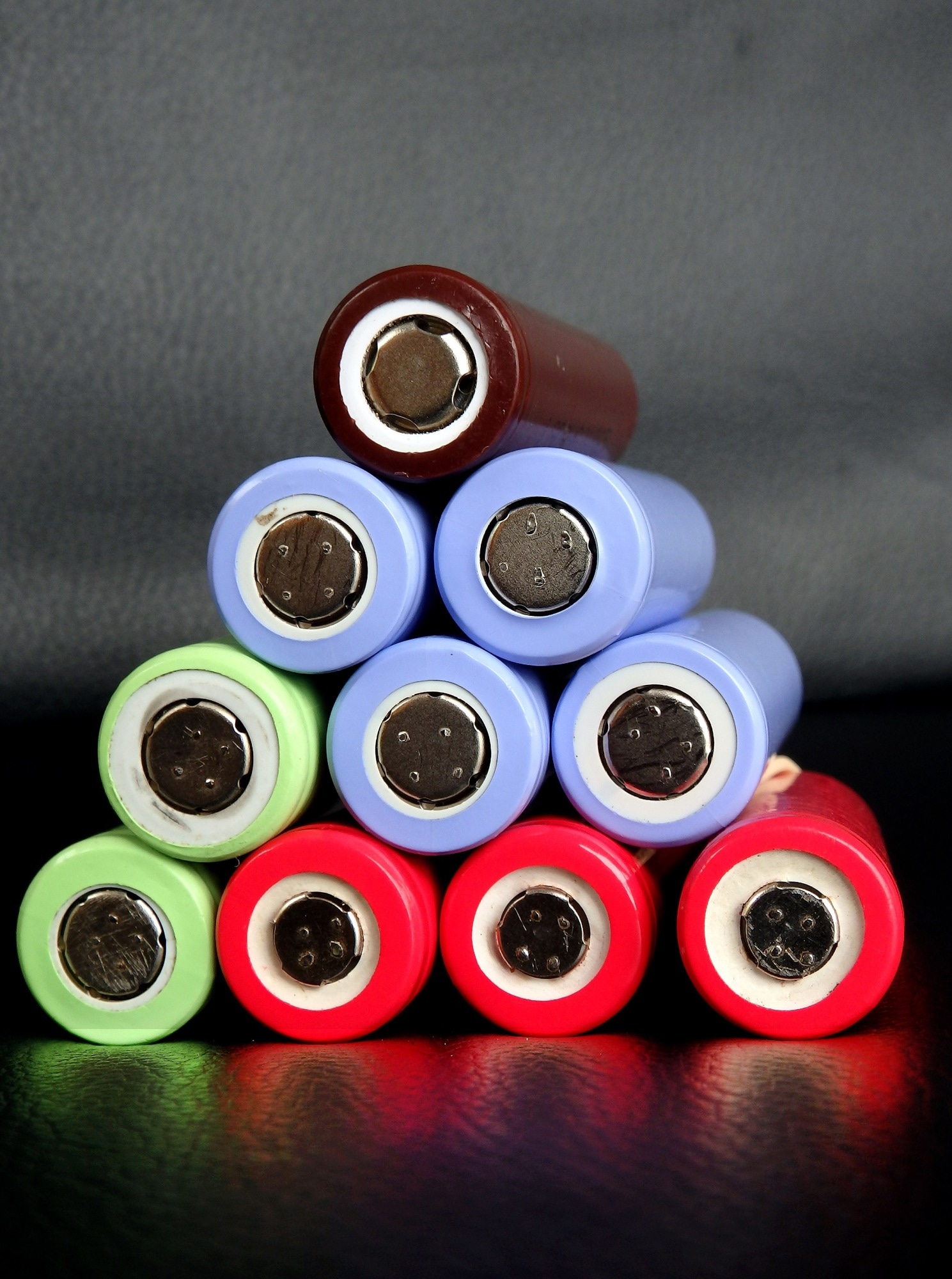 18650 Batteries in vibrant colors in different angles