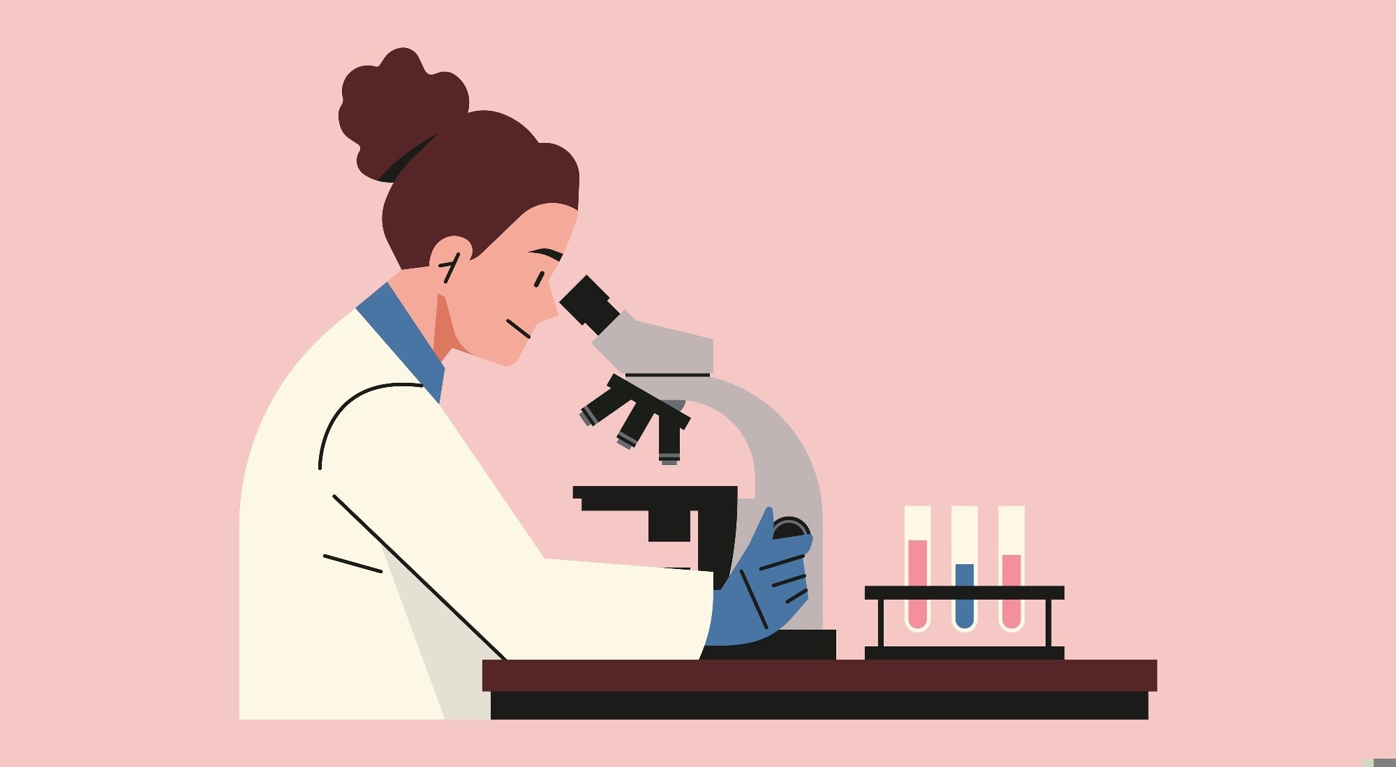 Graphic Depicting Female Doctor Examining Breast Cancer Cells under Microscope with Test Tube in Research Laboratory,