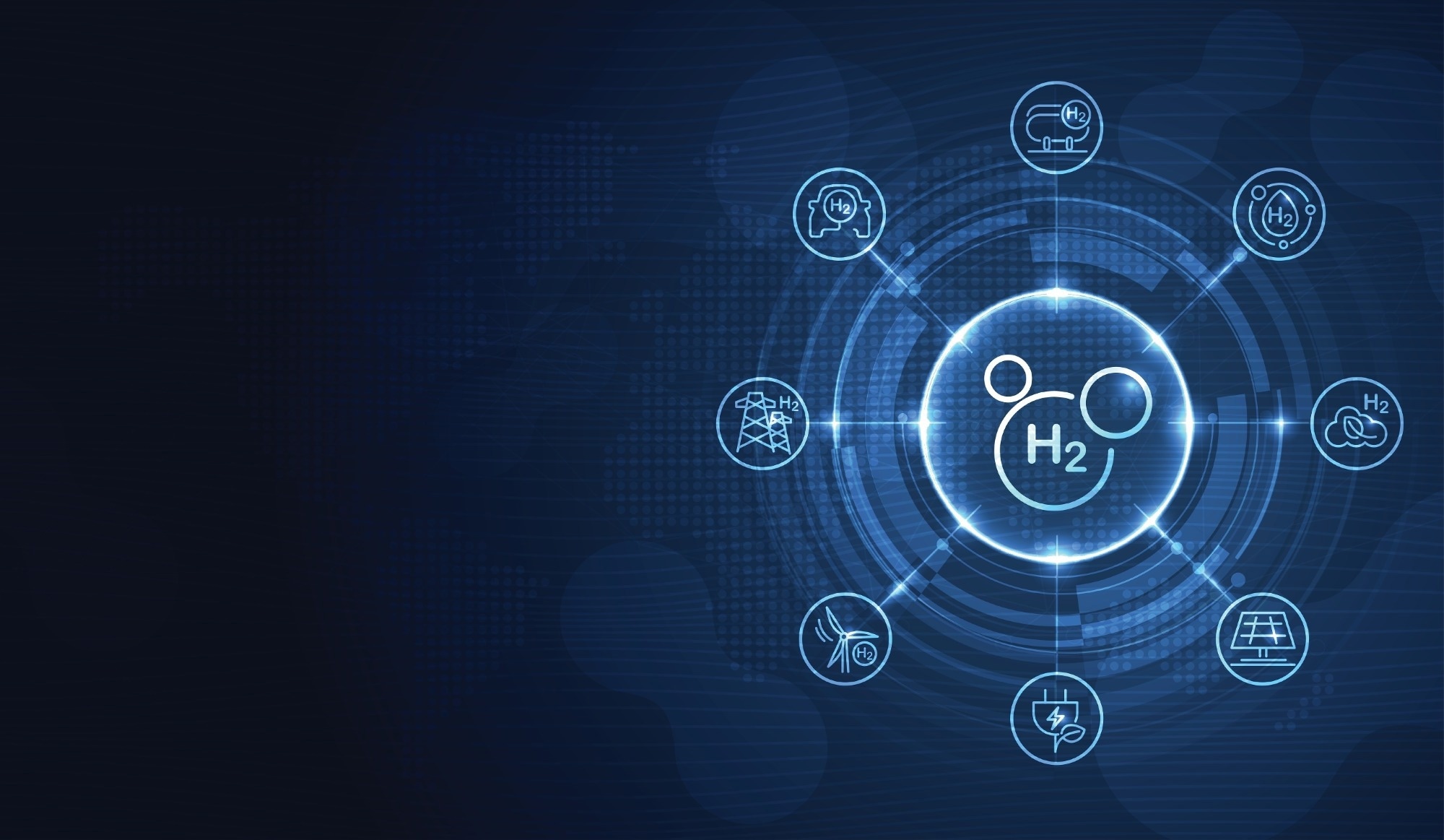 Hydrogen and H2 with icons for sustainable environment. eco-friendly industry and alternative lifestyle.