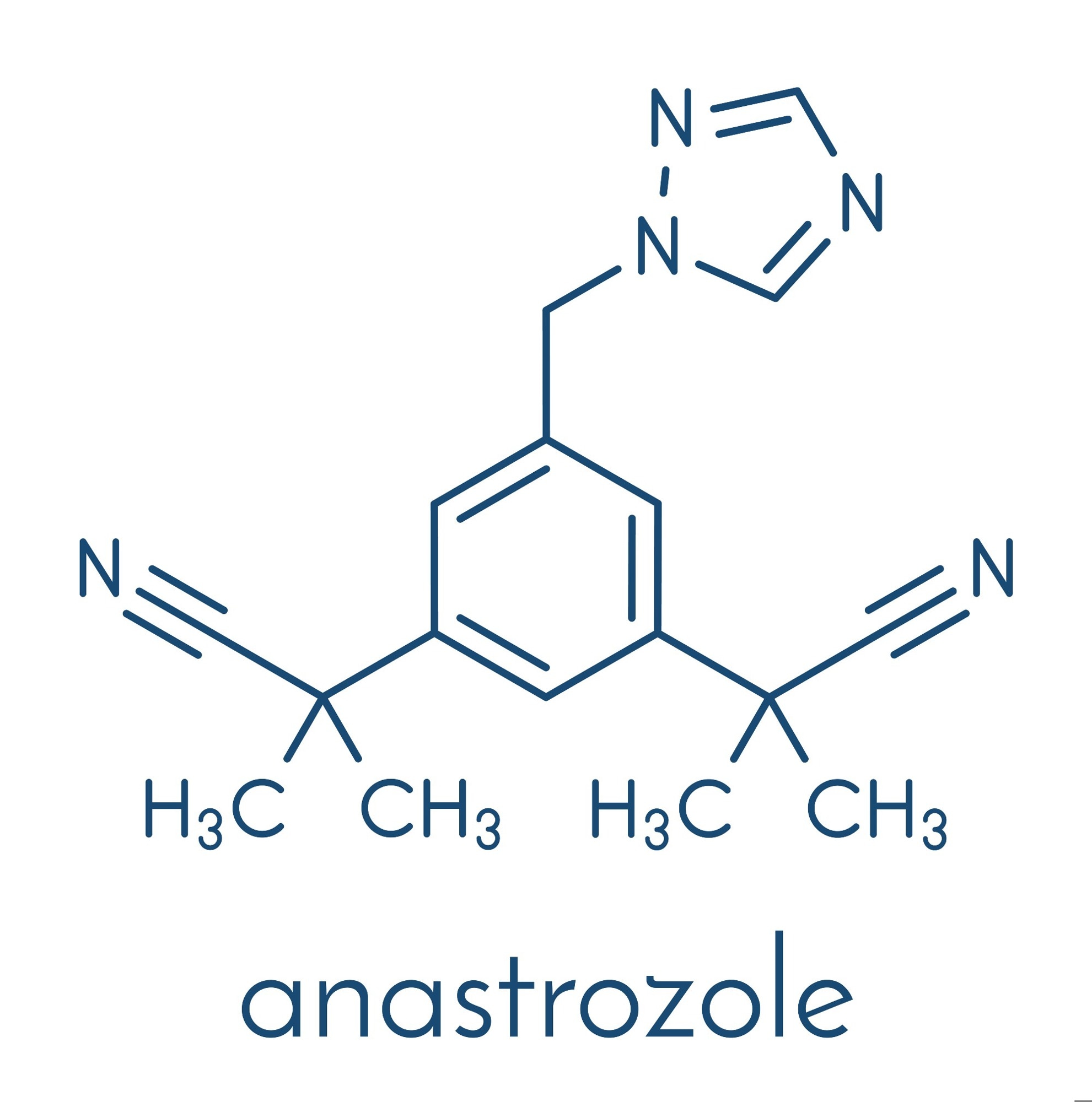 Anastrozole breast cancer drug molecule.
