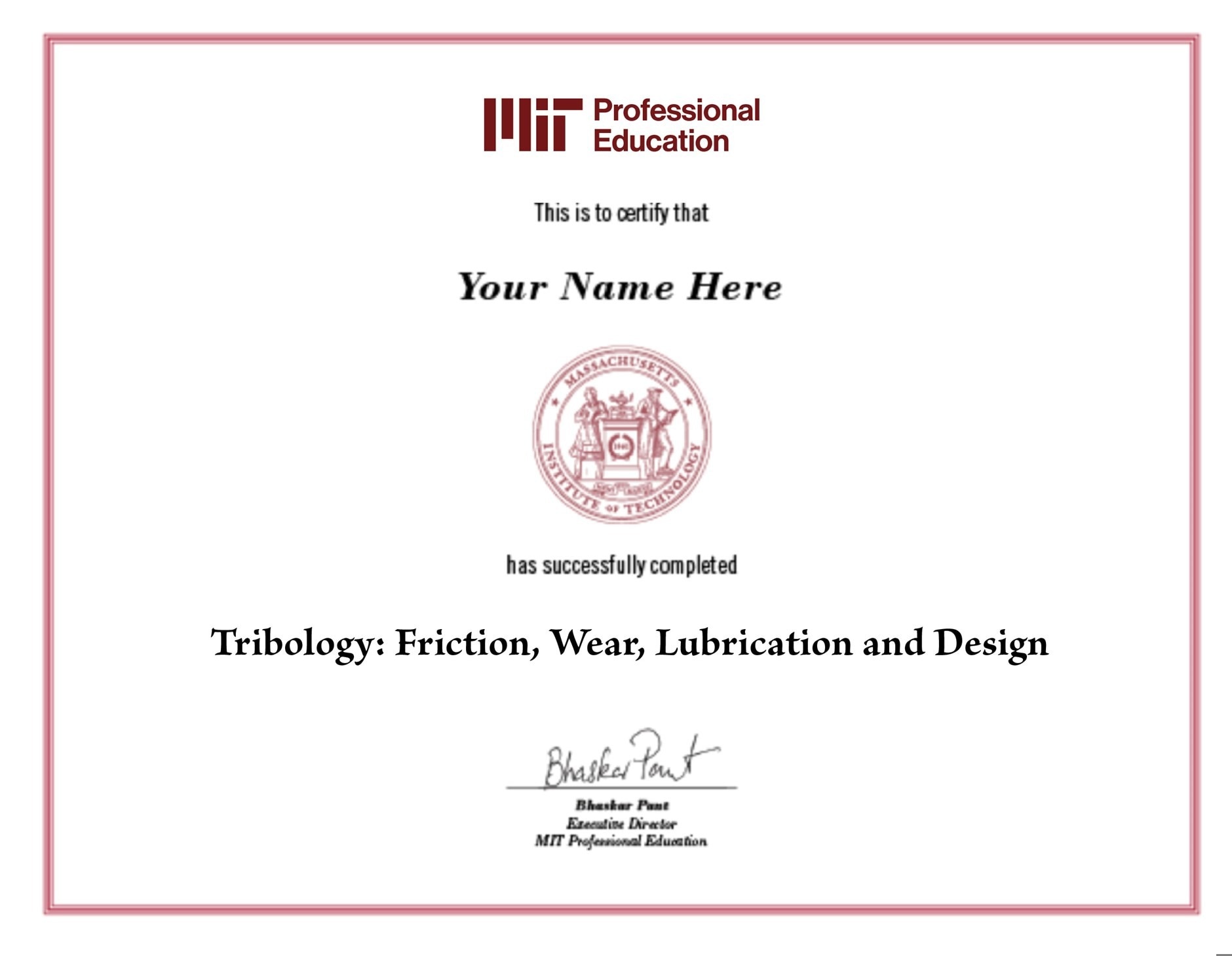 Certificate of Completion from MIT Professional Education
