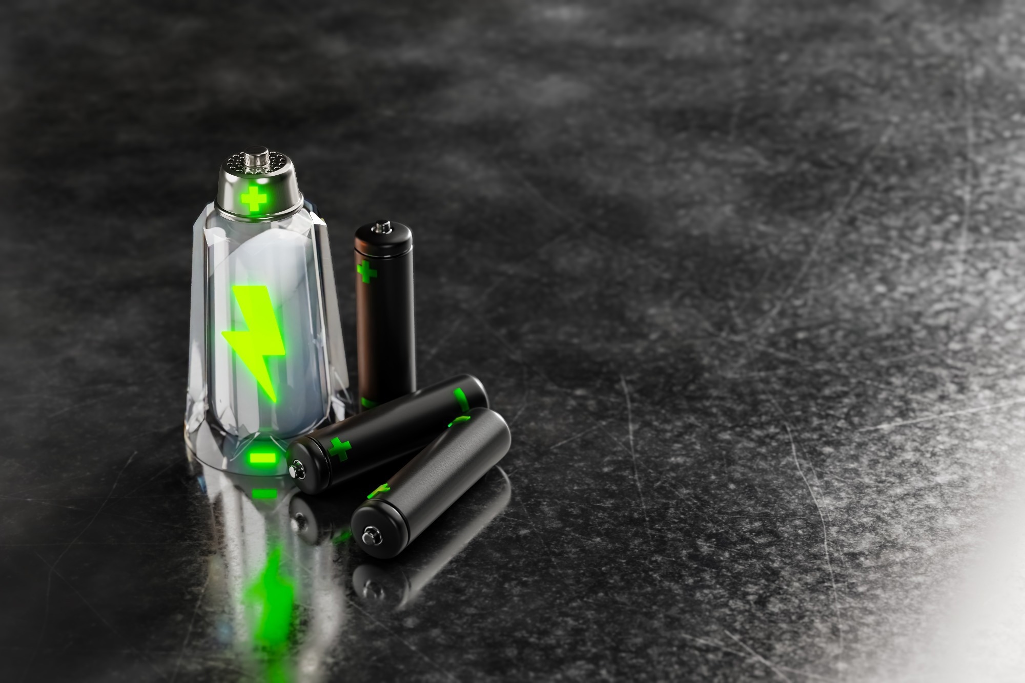 Vector illustration with a salt shaker and two batteries next to it. The salt shaker features a green electricity bolt to indicate it