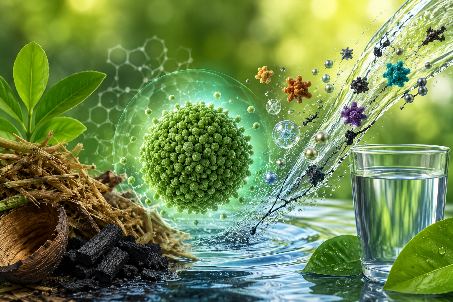 Paper: Nanotechnology advances in biomass-derived green nanomaterials for mitigating environmental toxicity. AI-generated conceptual image created using ChatGPT/OpenAI.