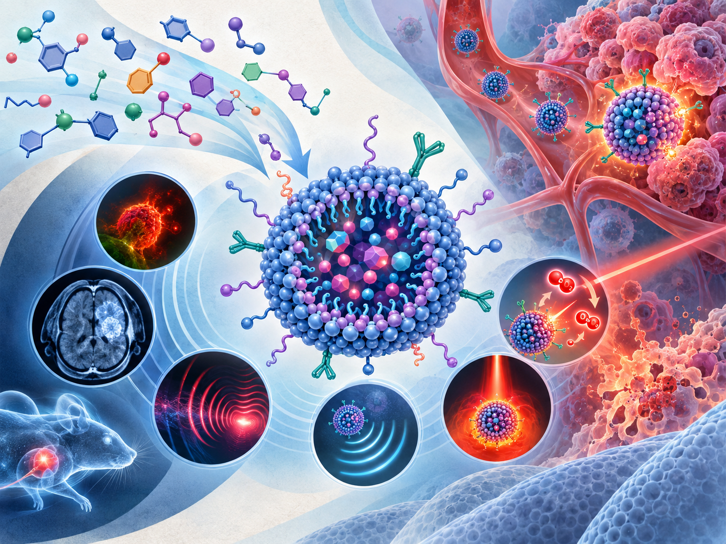 Paper: Organic-based nanoparticles for theranostic uses. AI-generated abstract conceptual image created using ChatGPT/OpenAI