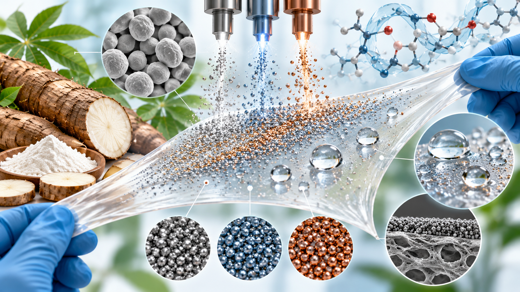 Paper: Sparking Nanometal Oxides for Modifying Surface Properties of Thermoplastic Starch/Carboxymethyl Cellulose Blends. AI-generated abstract conceptual image created using ChatGPT/OpenAI