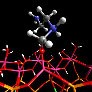 Methanal coordinated to aluminium in the tetradral layer of montmorillonite is activated towards nucleophilic attack by ethylenediamine.