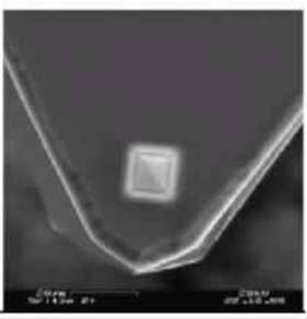 AZoNano, Nanotechnology - This image shows an electron microscopy image of the end of the cantilever with a hollow aluminium tip, viewed from the bottom.